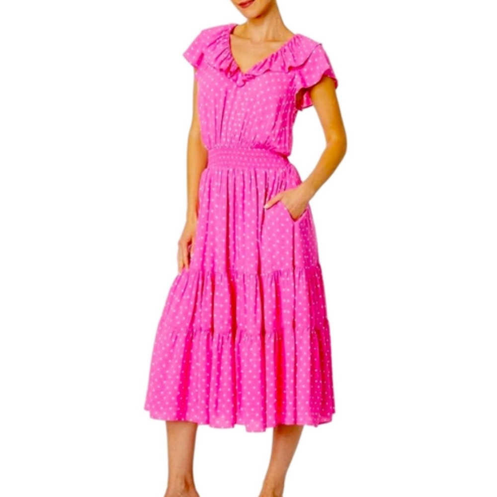 M Draper James Marie Midi Pink Polka Dot Dress